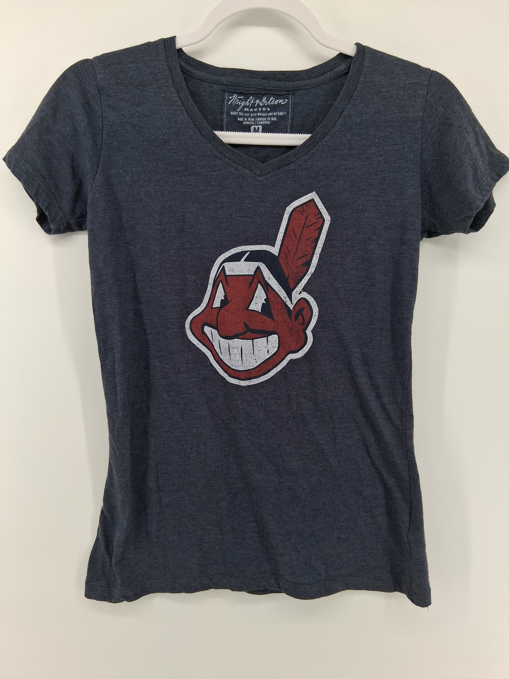 Wright & Ditson Navy V-Neck Tee with Red Mascot Graphic